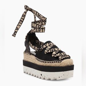 Stella McCartney Gaia Organic Canvas Espadrille Sandals Deep Black Size 37